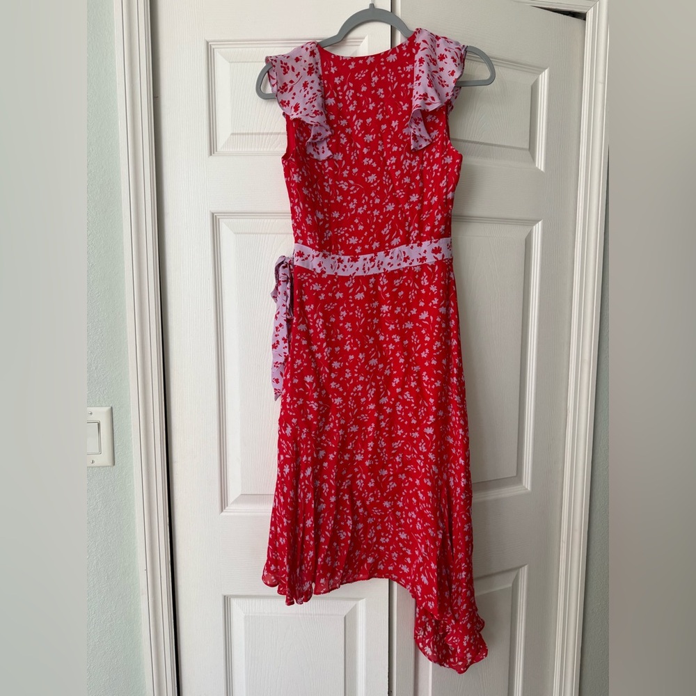 Parker Jennifer Combo faux-wrap dress in a red and lilac floral print size 0 - Picture 9 of 11
